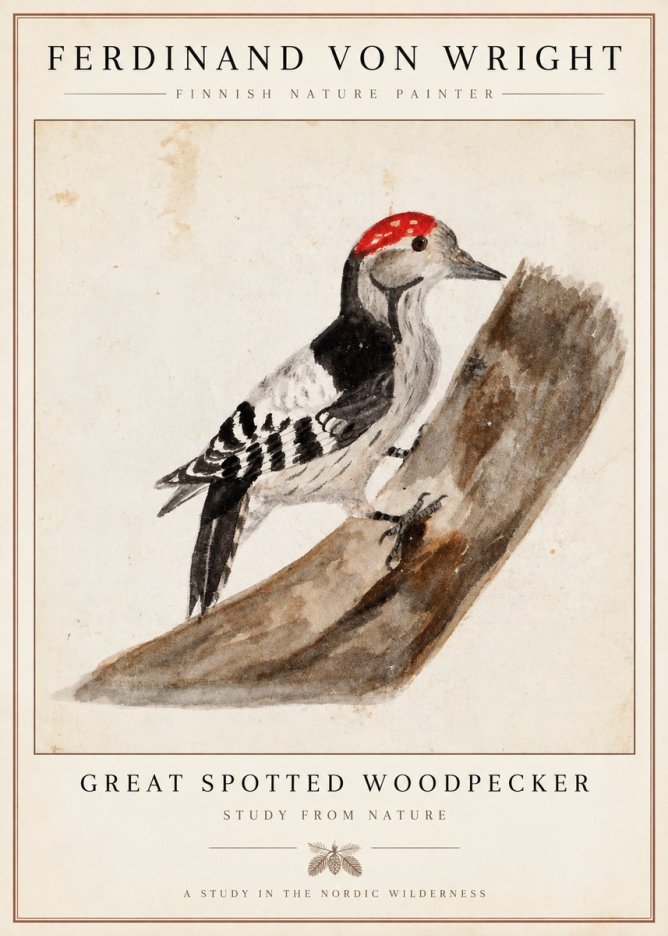 Ferdinand von Wright Woodpecker Study No5 - Plakát