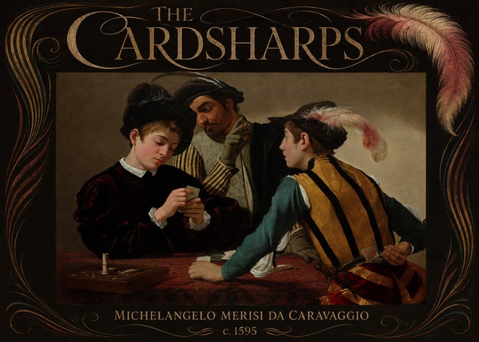 Michelangelo Merisi da Caravaggio The Cardsharps I No6 - Plakát
