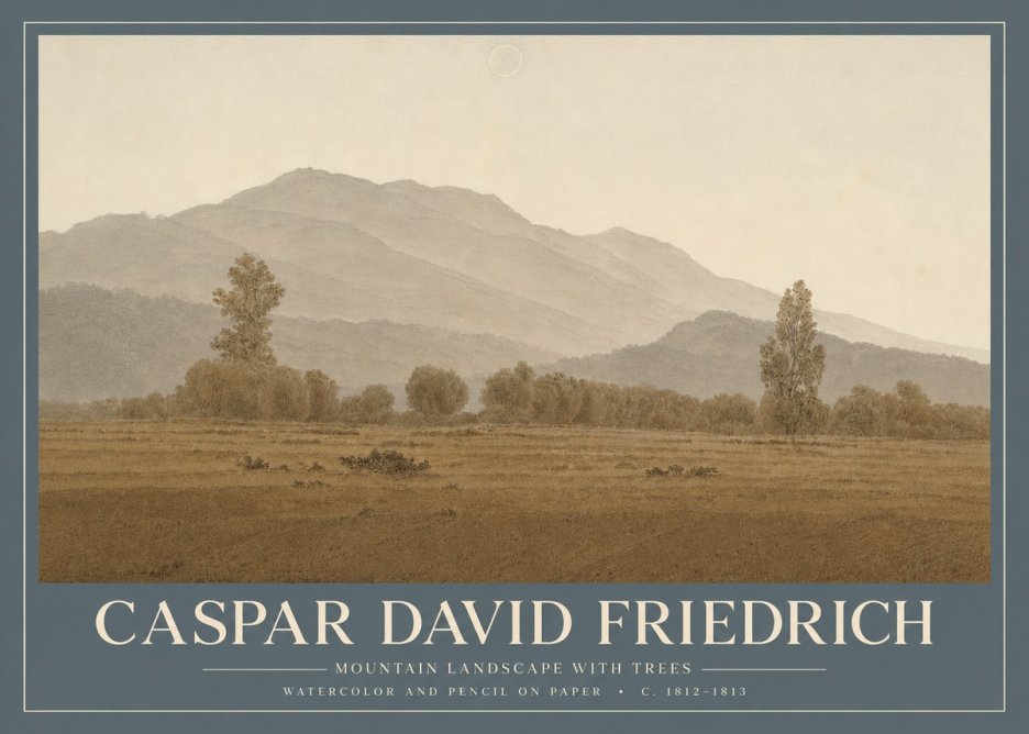 Caspar David Friedrich Mountain Landscape with Trees No4 - Plakát