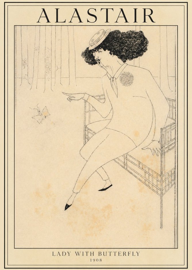 Alastair Lady with Butterfly No1 - Plakát