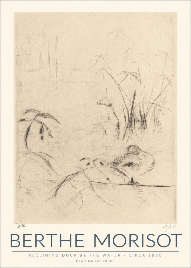 Berthe Morisot Reclining Duck by the Water No1 - Plakát