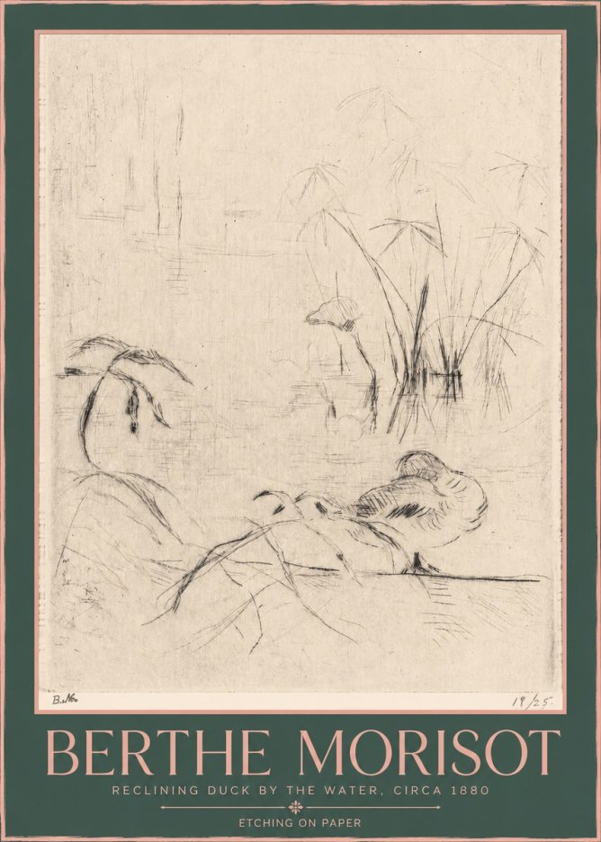 Berthe Morisot Reclining Duck by the Water No2 - Plakát