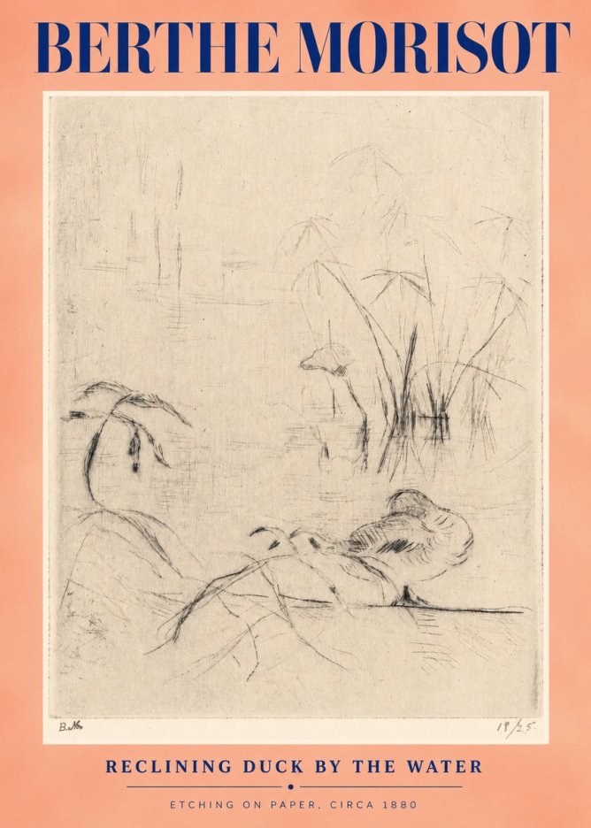Berthe Morisot Reclining Duck by the Water No3 - Plakát