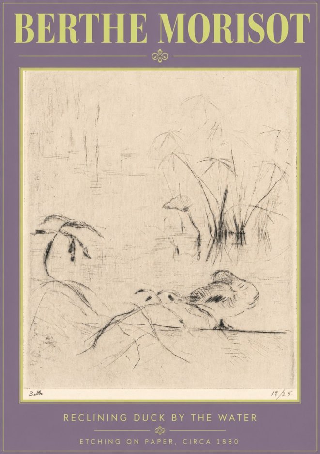 Berthe Morisot Reclining Duck by the Water No4 - Plakát