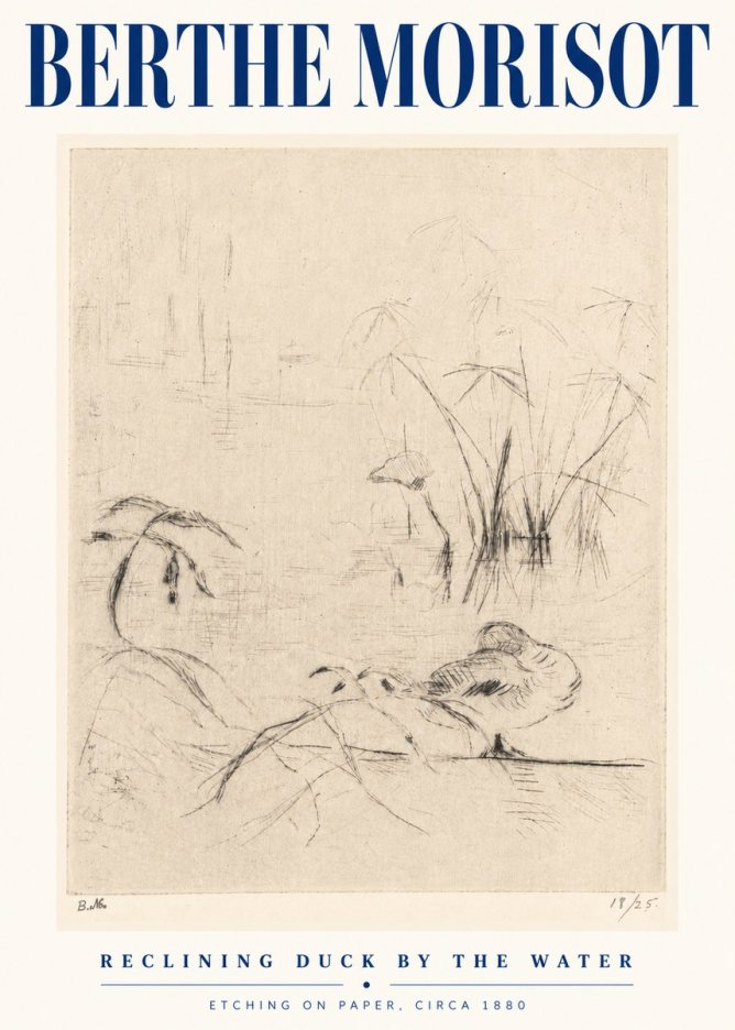 Berthe Morisot Reclining Duck by the Water No5 - Plakát