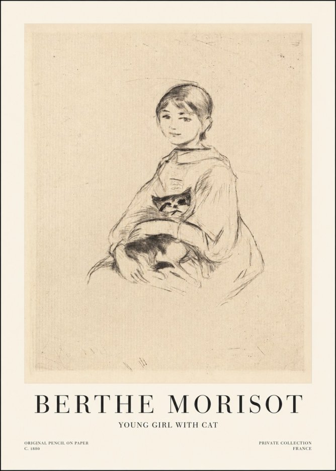 Berthe Morisot Young Girl with Cat No1 - Plakát