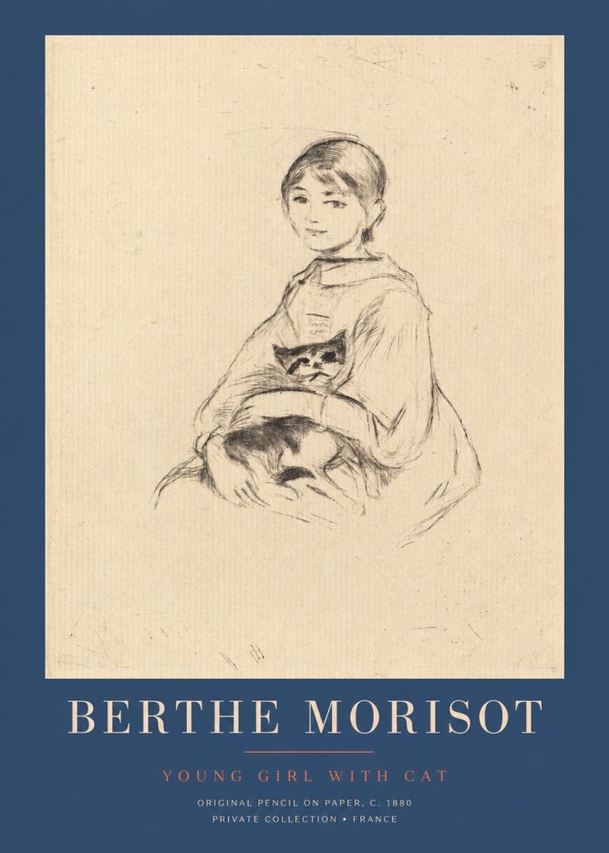 Berthe Morisot Young Girl with Cat No2 - Plakát