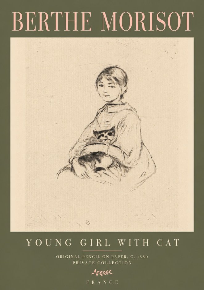 Berthe Morisot Young Girl with Cat No4 - Plakát