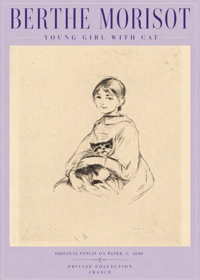 Berthe Morisot Young Girl with Cat No5 - Plakát
