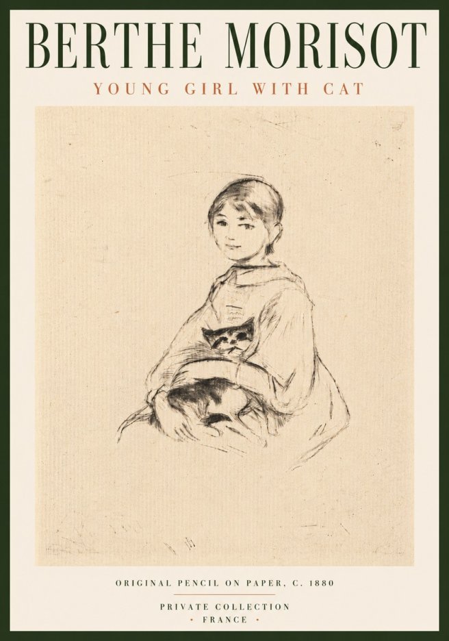Berthe Morisot Young Girl with Cat No6 - Plakát