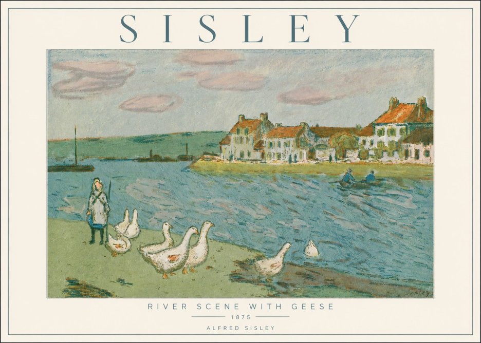 Sisley River Scene with Geese No2 - Plakát