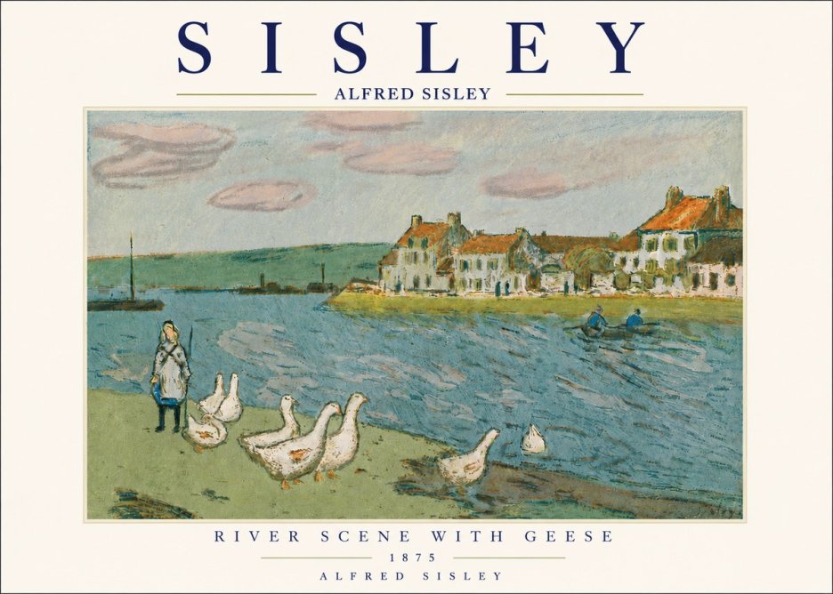 Sisley River Scene with Geese No5 - Plakát