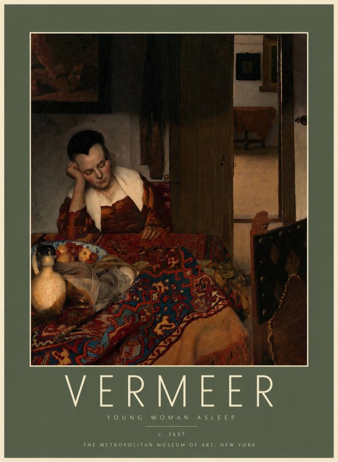 Vermeer Young Woman Asleep No2 - Plakát