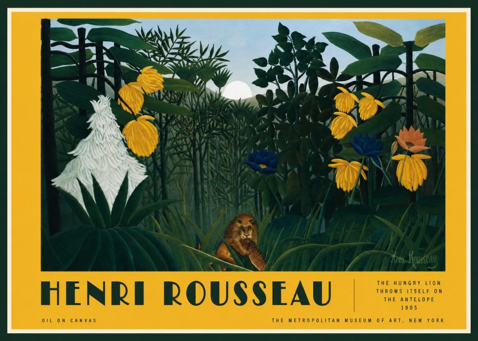 Rousseau The Hungry Lion Throws Itself on the Antelope No2 - Plakát