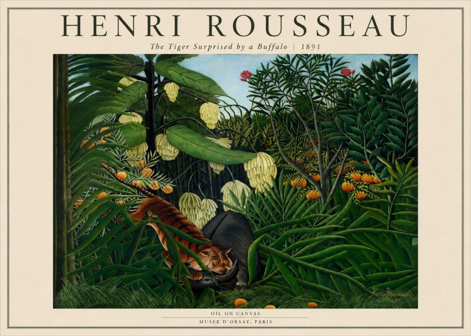 Rousseau The Tiger Surprised by a Buffalo No2 - Plakát