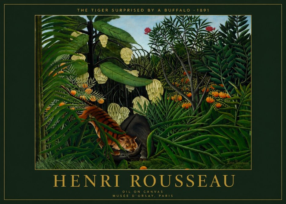 Rousseau The Tiger Surprised by a Buffalo No4 - Plakát