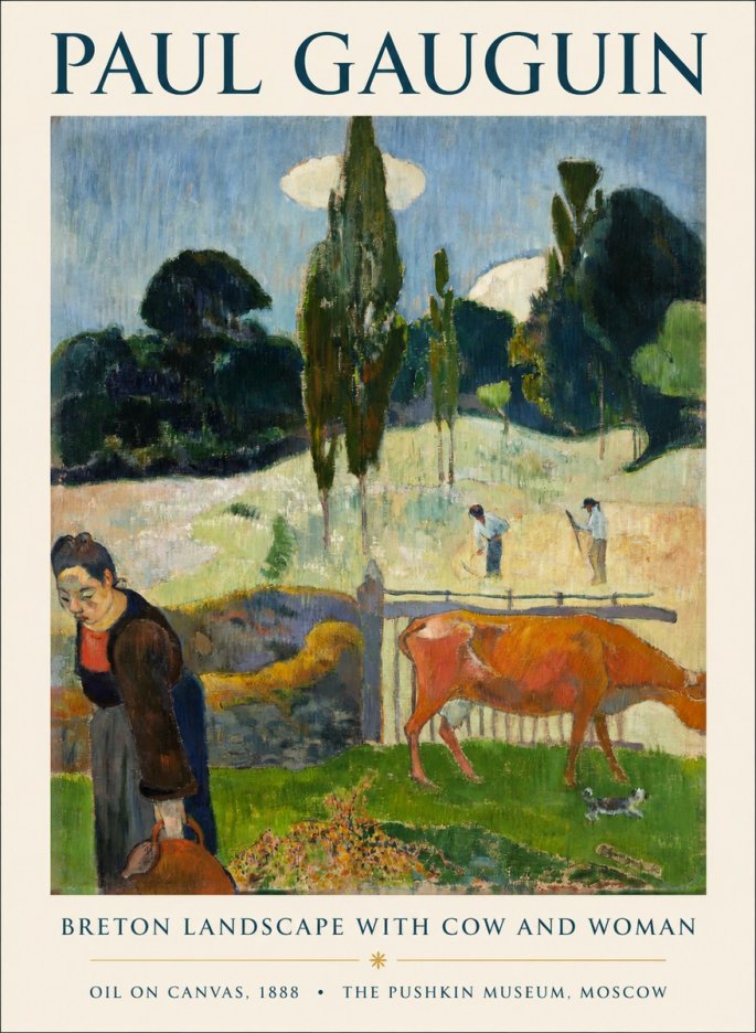 Paul Gauguin Breton Landscape with Cow and Woman No1 - Plakát