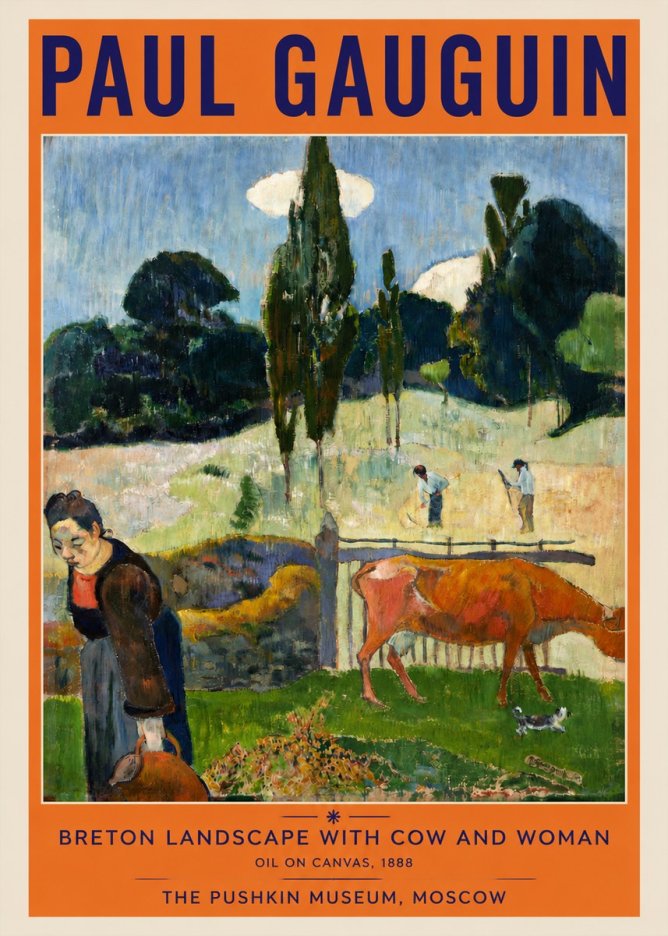 Paul Gauguin Breton Landscape with Cow and Woman No3 - Plakát