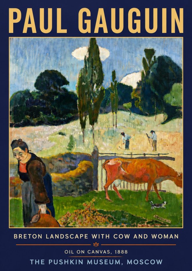 Paul Gauguin Breton Landscape with Cow and Woman No5 - Plakát
