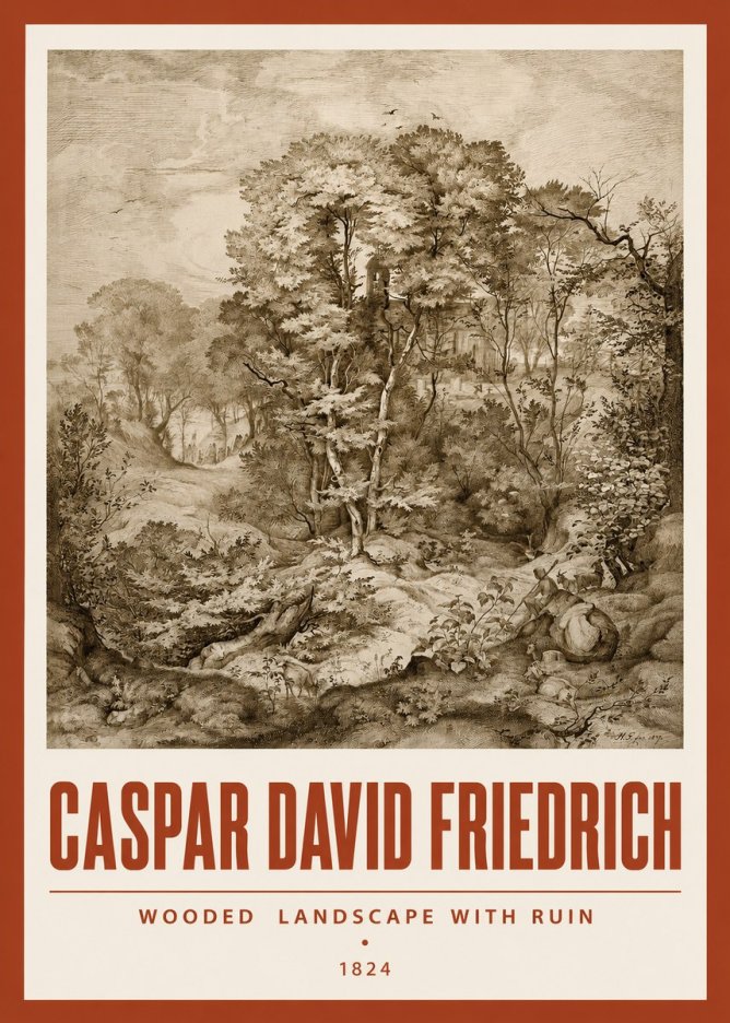 Caspar David Friedrich Wooded Landscape with Ruin No3 - Plakát