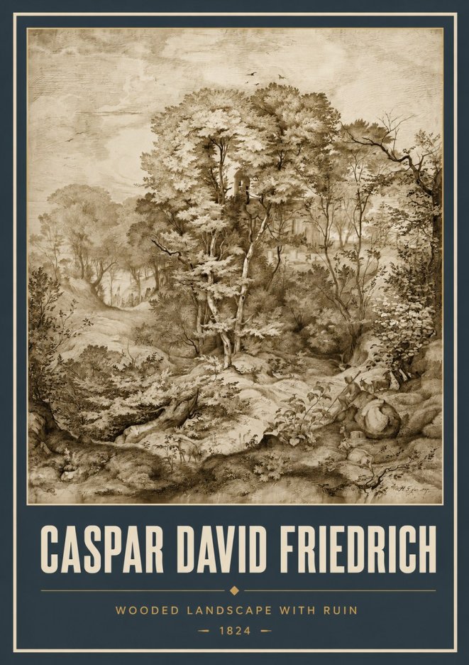 Caspar David Friedrich Wooded Landscape with Ruin No5 - Plakát