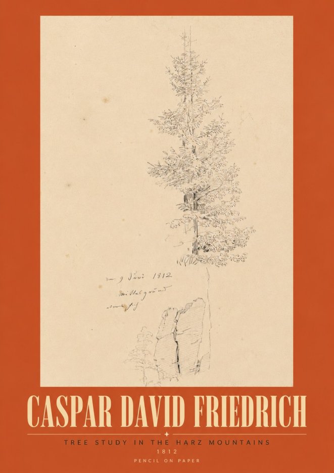 Caspar David Friedrich Tree Study in the Harz Mountains No3 - Plakát