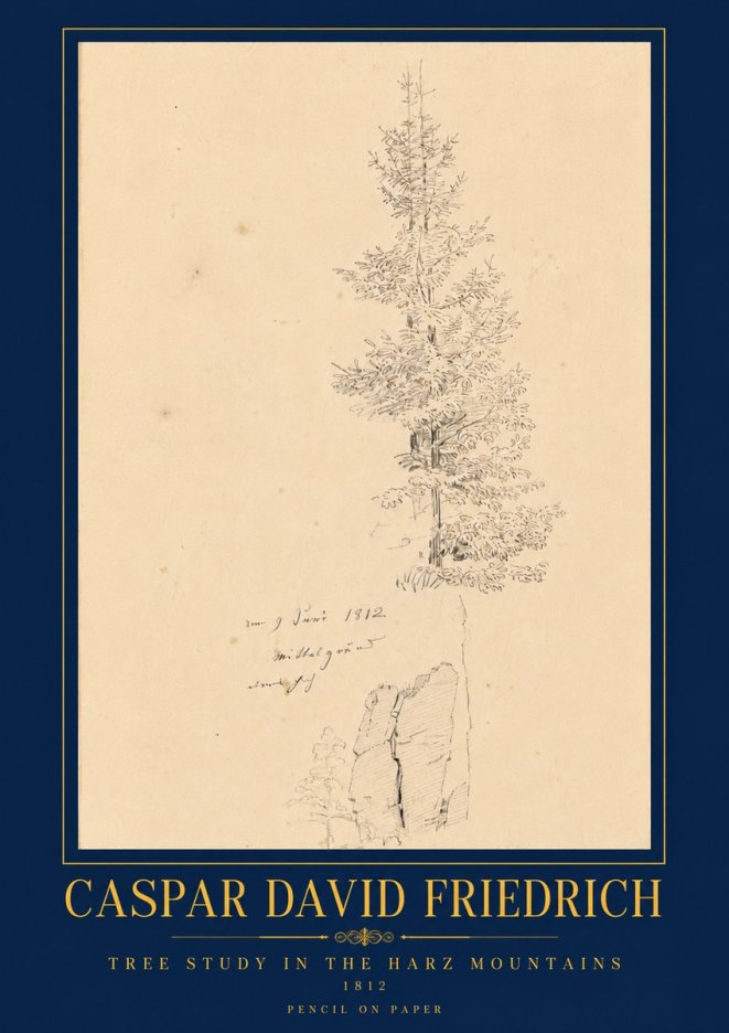 Caspar David Friedrich Tree Study in the Harz Mountains No6 - Plakát