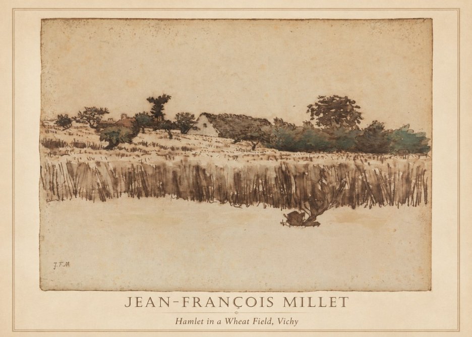Jean-François Millet Hamlet in a Wheat Field, Vichy No2 - Plakát