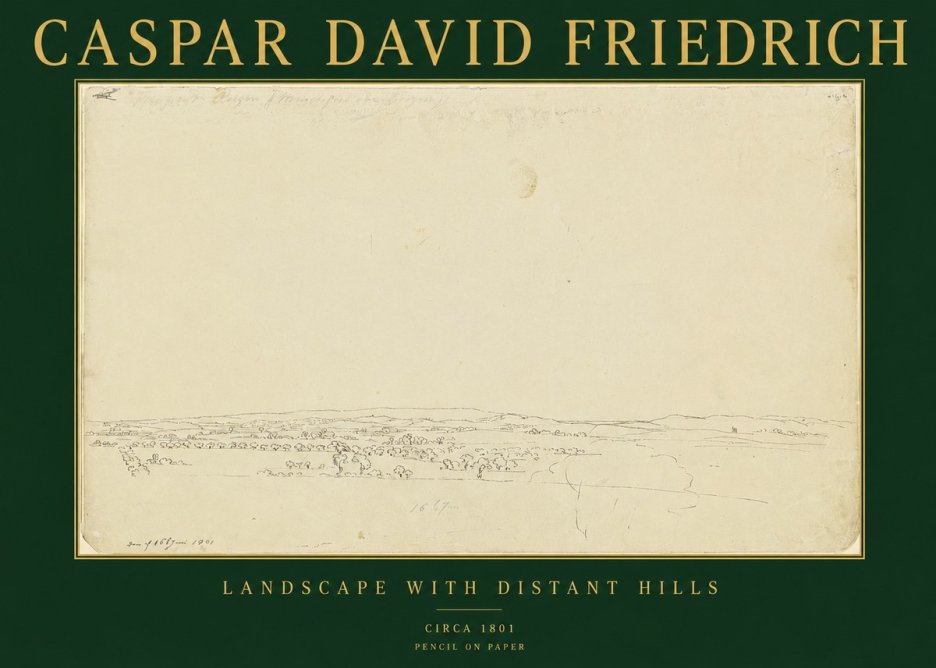 Caspar David Friedrich Landscape with Distant Hills No2 - Plakát