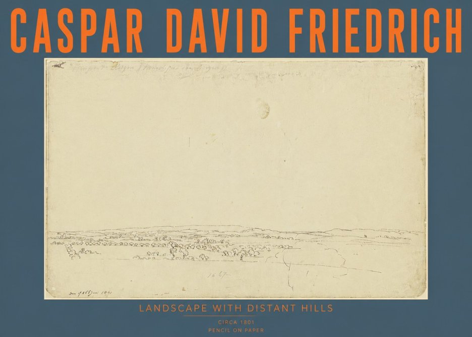Caspar David Friedrich Landscape with Distant Hills No4 - Plakát
