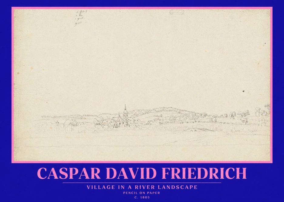 Caspar David Friedrich Village in a River Landscape No2 - Plakát