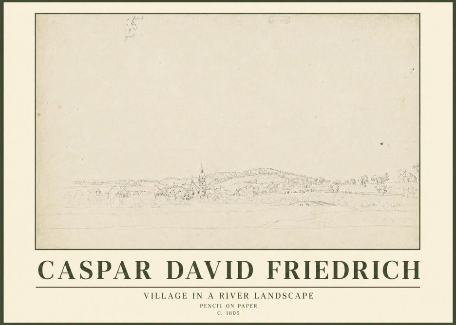 Caspar David Friedrich Village in a River Landscape No3 - Plakát