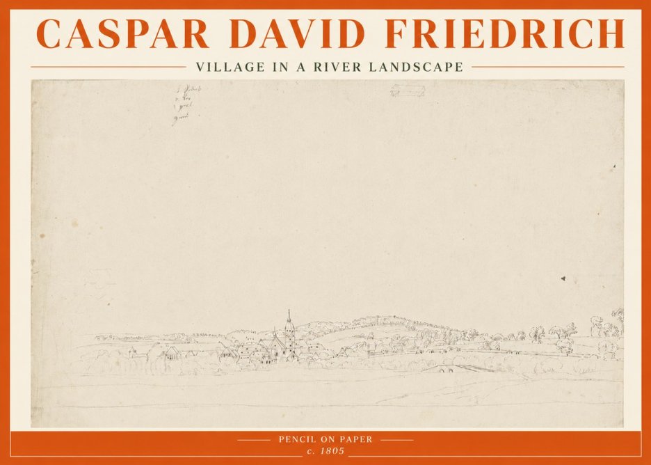 Caspar David Friedrich Village in a River Landscape No5 - Plakát