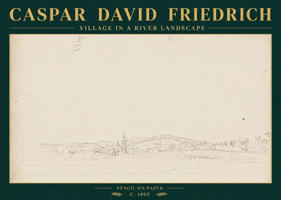 Caspar David Friedrich Village in a River Landscape No6 - Plakát