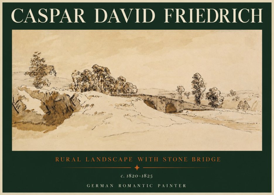 Caspar David Friedrich Rural Landscape with Stone Bridge No2 - Plakát