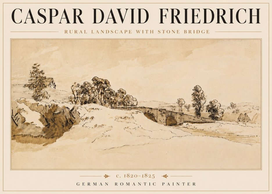 Caspar David Friedrich Rural Landscape with Stone Bridge No6 - Plakát