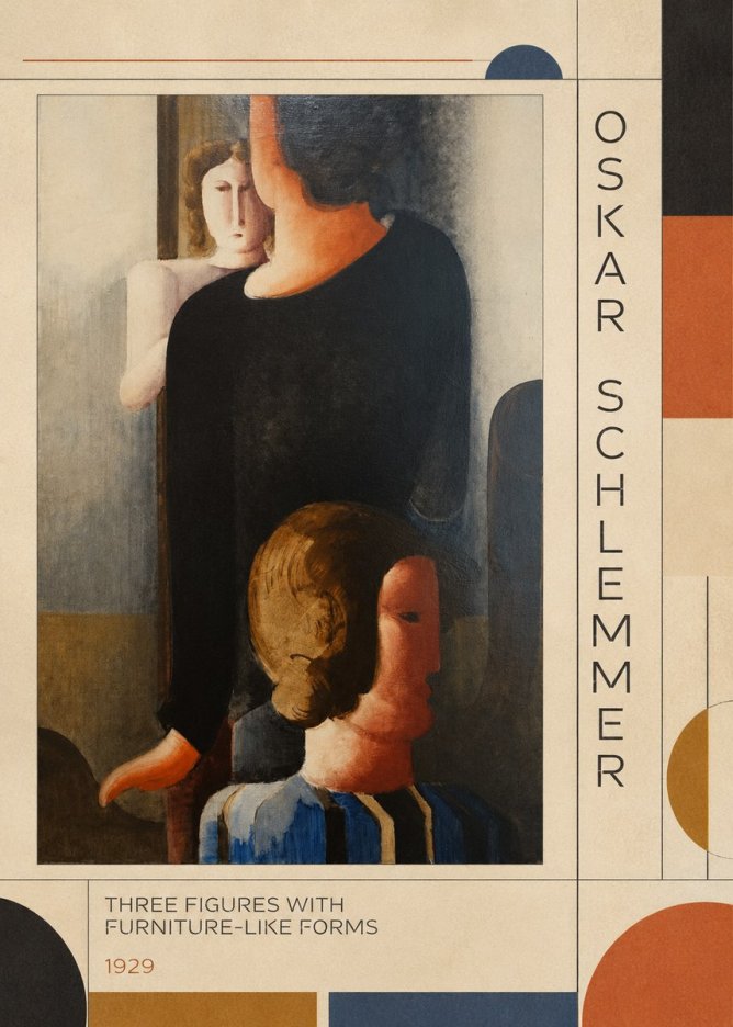 Oskar Schlemmer Three Figures with Furniture-like Forms No2 - Plakát