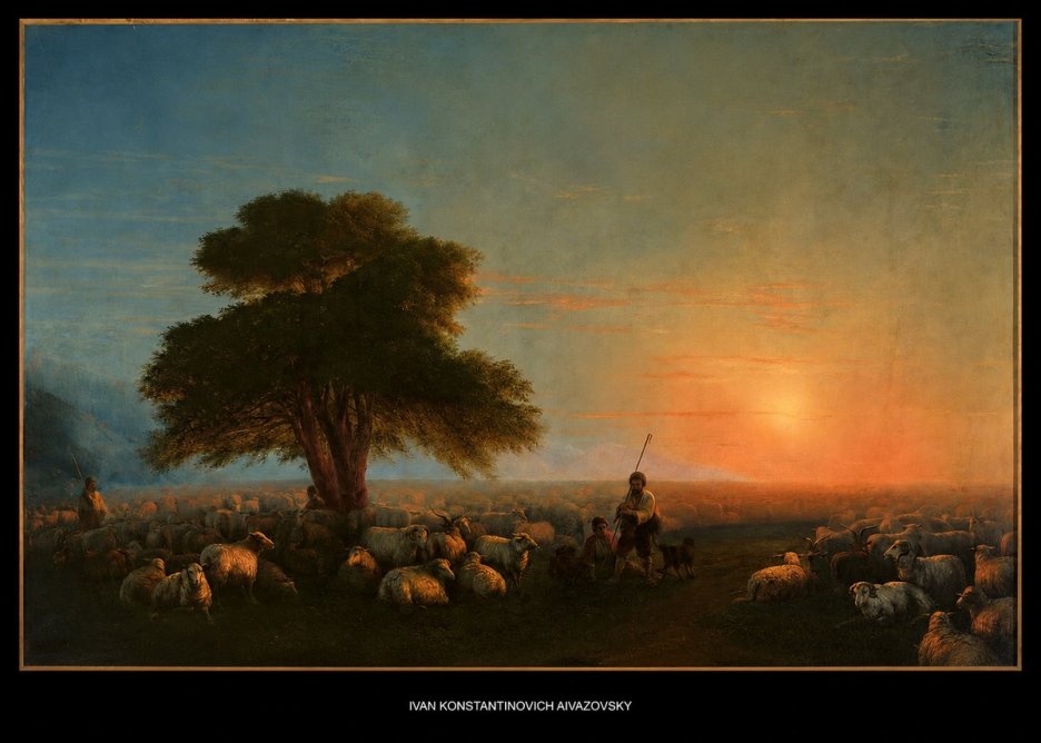 Ivan Konstantinovich Aivazovsky Shepherd with Flock at Sunset No5 - Plakát