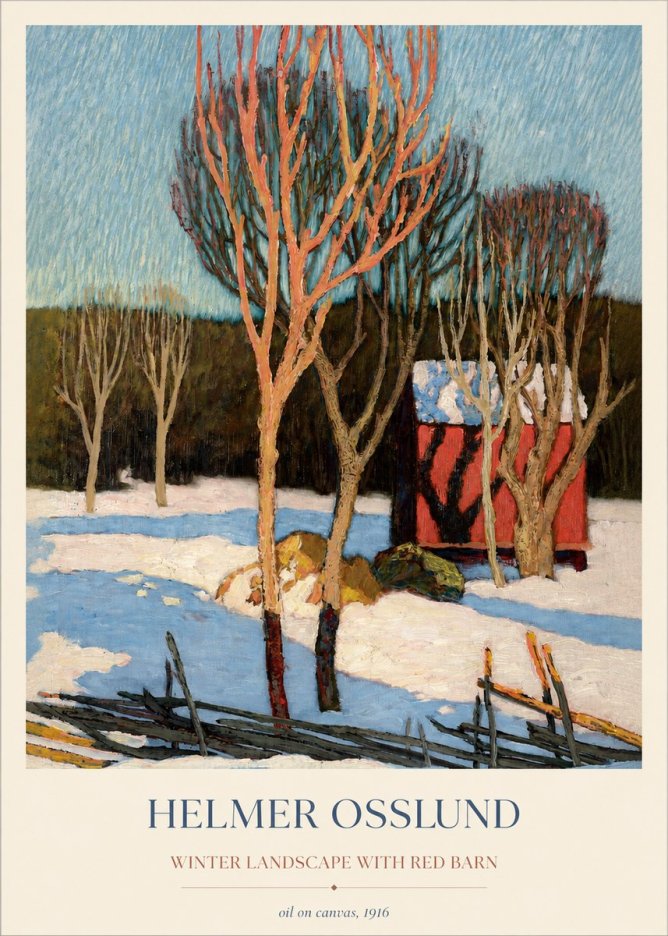 Helmer Osslund Winter Landscape with Red Barn No1 - Plakát