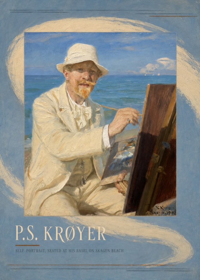 P.S. Krøyer Self-portrait, Seated at His Easel on Skagen Beach No3 - Plakát