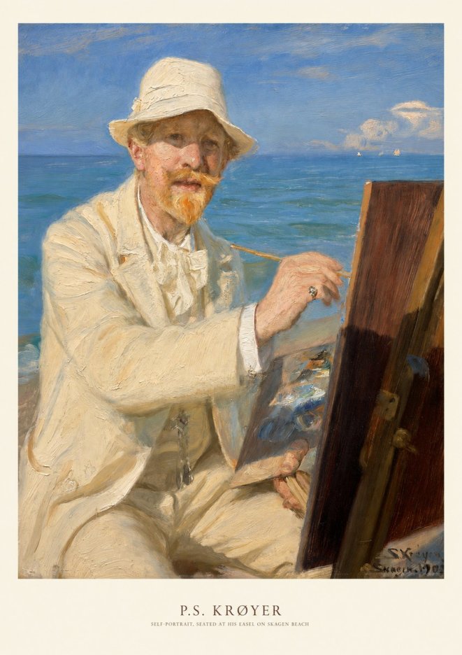 P.S. Krøyer Self-portrait, Seated at His Easel on Skagen Beach No5 - Plakát