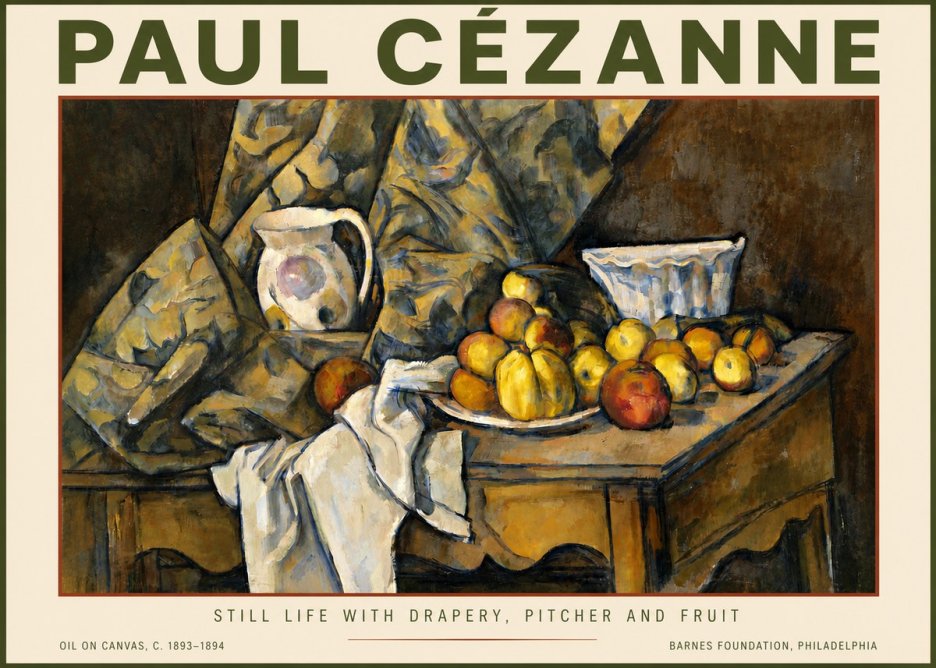 Paul Cézanne Still Life with Drapery, Pitcher and Fruit No5 - Plakát