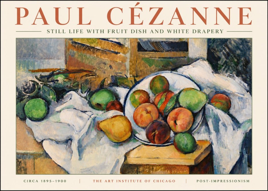 Paul Cézanne Still Life with Fruit Dish and White Drapery No5 - Plakát