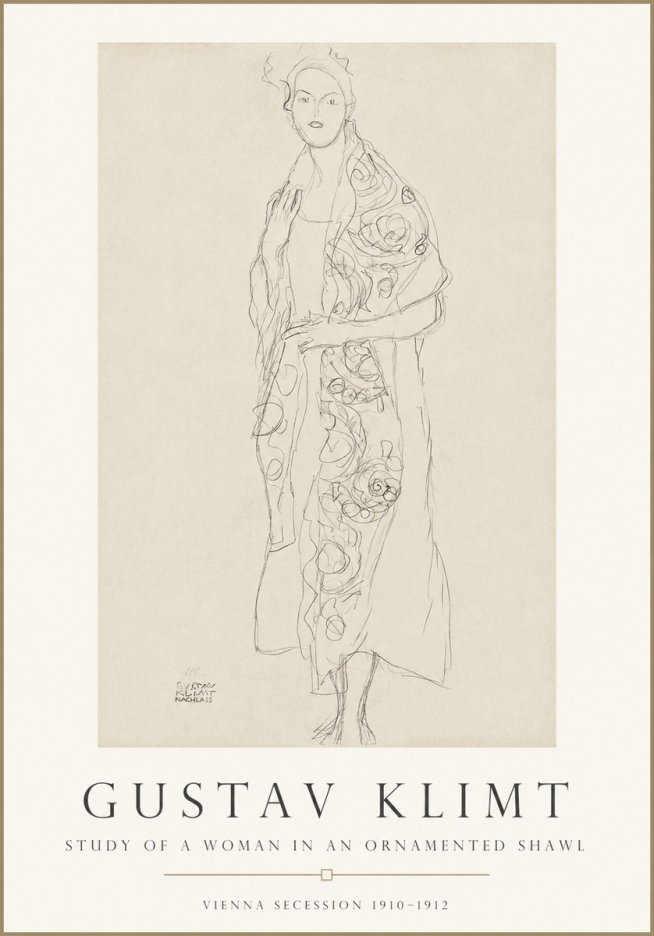 Klimt Study of a Woman in an Ornamented Shawl No1 - Plakát