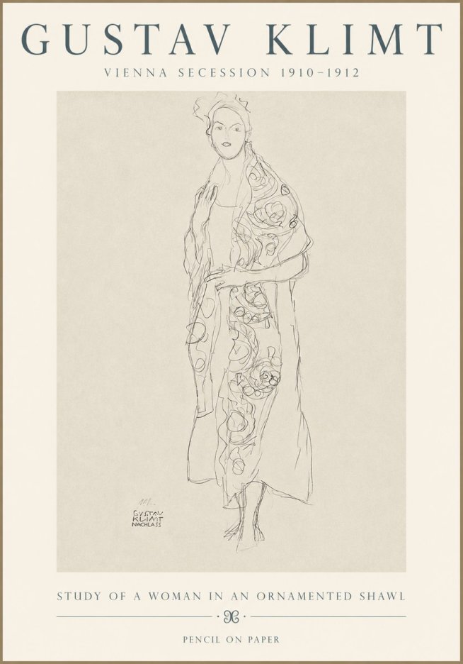 Klimt Study of a Woman in an Ornamented Shawl No3 - Plakát