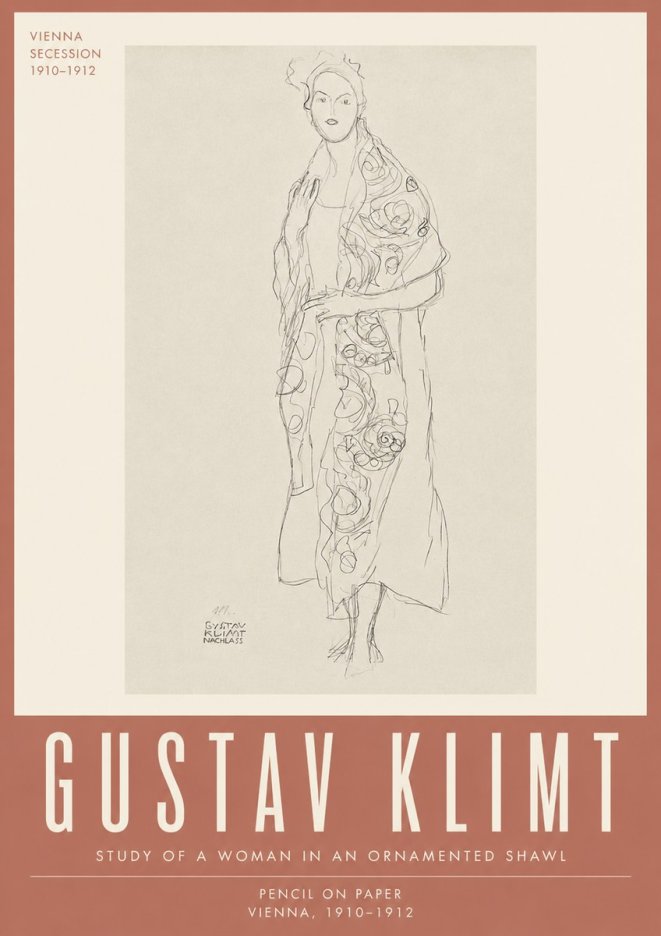 Klimt Study of a Woman in an Ornamented Shawl No4 - Plakát