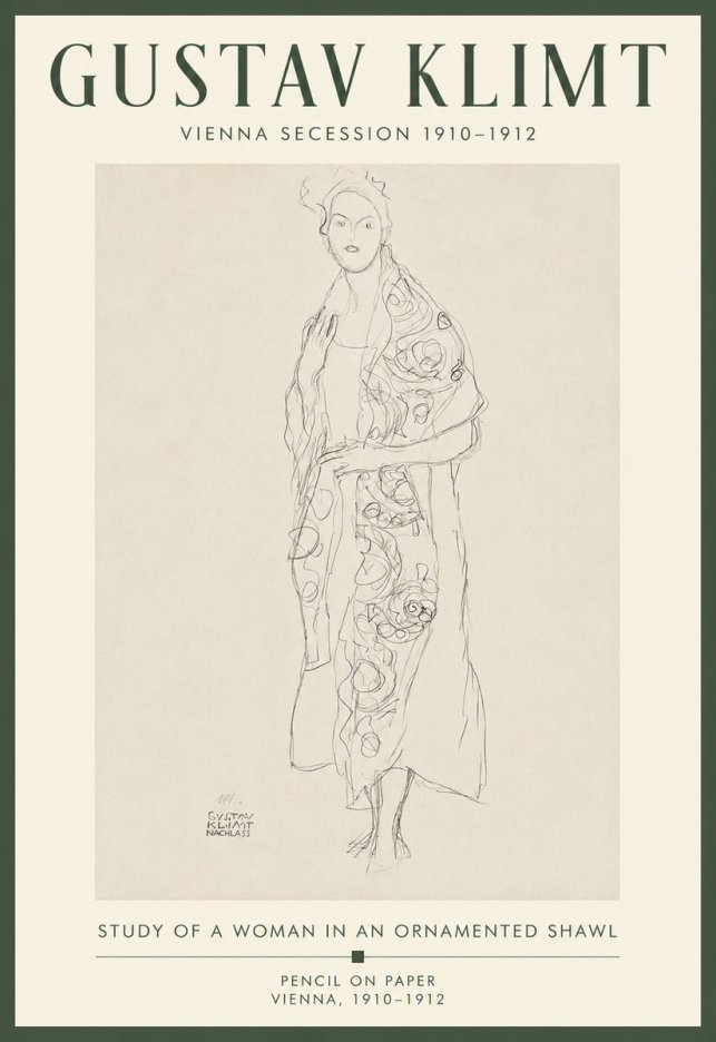 Klimt Study of a Woman in an Ornamented Shawl No5 - Plakát