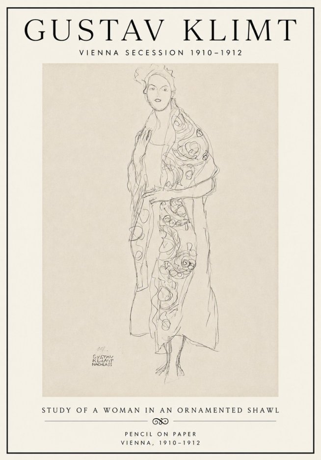 Klimt Study of a Woman in an Ornamented Shawl No6 - Plakát
