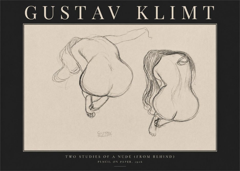 Klimt Two Studies of a Nude (from Behind) No3 - Plakát