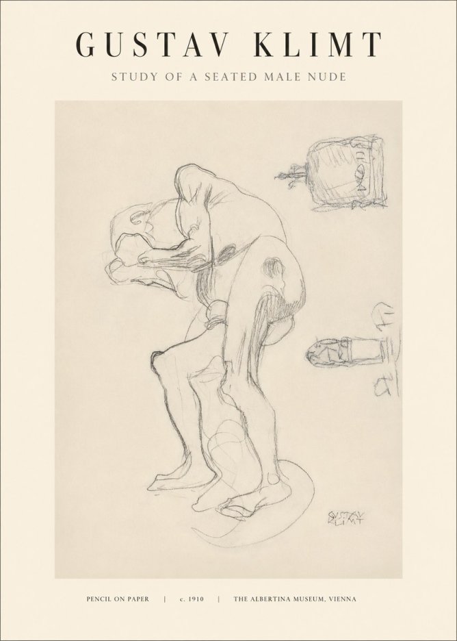 Klimt Study of a Seated Male Nude No1 - Plakát